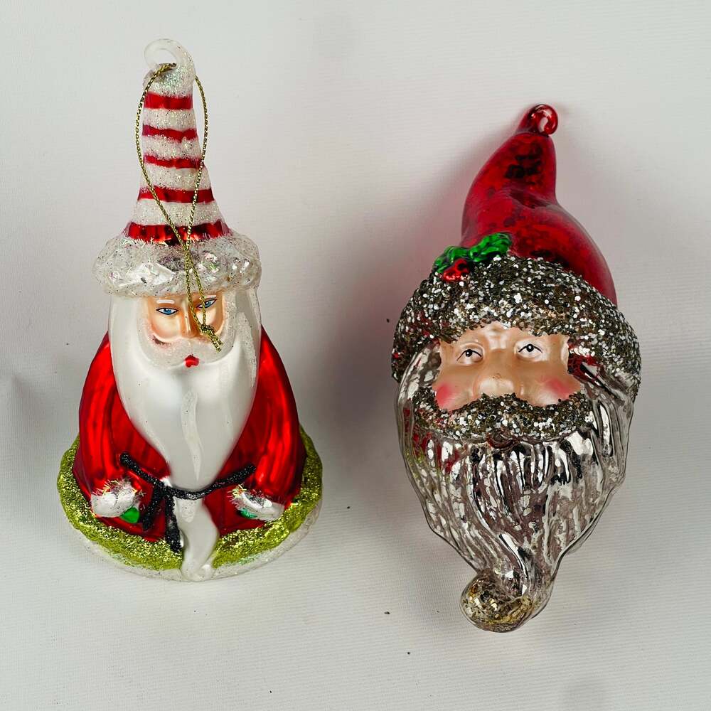 Old World Glass Santa Ornaments 6 1/2 and 7”
